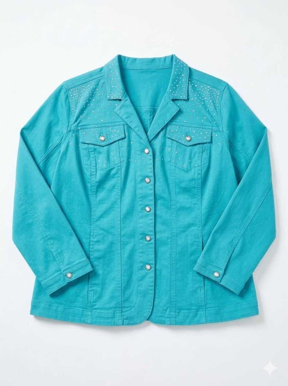 🔸️Vintage NWT Turquoise Rhinestone Embellished Denim Jacket Size 1X